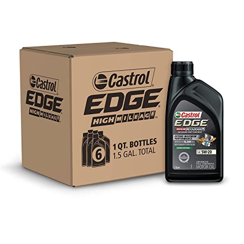 Castrol Edge High Mileage 5W-20 Advanced Full Synthetic Motor Oil, 1 Quart, Pack of 6