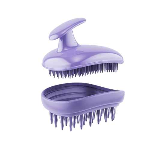 2-in-1 Scalp Massager Shampoo Brush,Scalp Scrubber, Exfoliator Brush for Removing Dandruff & Hair Growth,Detangling Scrubber for Wet or Dry Hair - for All Hair Types(Purple)