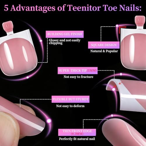 Teenitor Square Toe Nails Press On - 150pcs French Tip, 15 Sizes