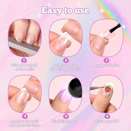 Kids Press On Nails French Tip - 130 Pcs Almond Short