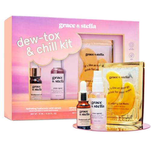 Grace & Stella Skincare Gift Set - Gold Eye Masks, HA Serum & Rose Spray