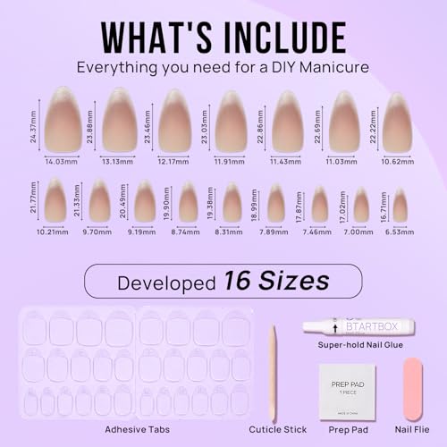 BTArtbox Press On Nails Medium Almond Cat Eye Nails 32Pcs Full Kit – Variation 12-Liquid Radiance