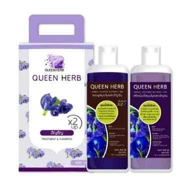 (Set 2 pcs) Queen Herb Shampoo & Treatment Butterfly Pea From Nakarad Natural 400ml x 2