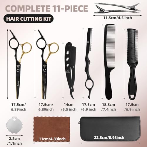 Ethyxe Gold Professional Hair Cutting Shears Kit - Japanese Steel, Ergonomic Scissors, Salon & Home Use