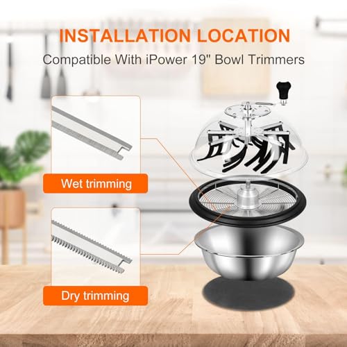iPower 4-Pack 19 inch Bud Bowl Leaf Trimmer Blades Replacement, Stainless Steel for Spin Clean Cut, Included 2 Serrated 2 Straight Blades, Actual Length 16.4'', Silver