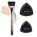 Korean Spatula Foundation Brush Set Ultra-Slim Flat Head Kabuki Brush Non-Absorbent Concealer Brush Foundation Brush for Blending Liquid, Cream or Flawless Makeup Application with 2 Puffs