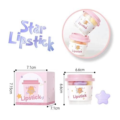 Mini Star Lipstick Set, 6Pcs Cute Long Lasting Matte Lipstick Set, Portable Colorful Velvet Lipsticks with Pink Cup, Suitable for Various Makeup