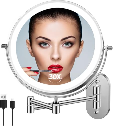 FUNTOUCH 5000mAh Rechargeable Wall Mount Makeup Mirror 1X/30X Magnifying