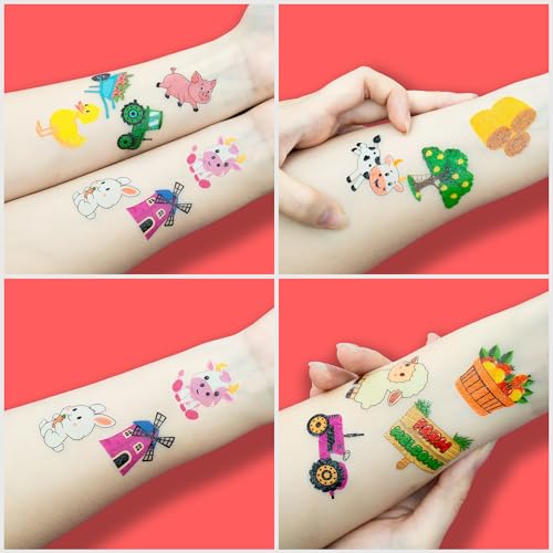 96 PCS Farm Animal Temporary Tattoos for Kids Party Favors