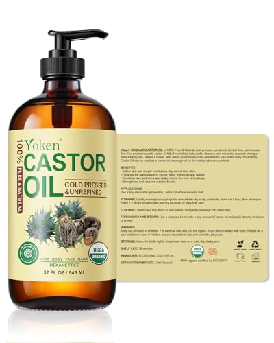 Yoken Organic Castor Oil 32oz - Pure Cold Pressed, EWG Verified