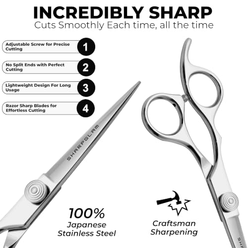 Left-Handed Hair Cutting Scissors 6.5” Professional Shears SHARPGLAM