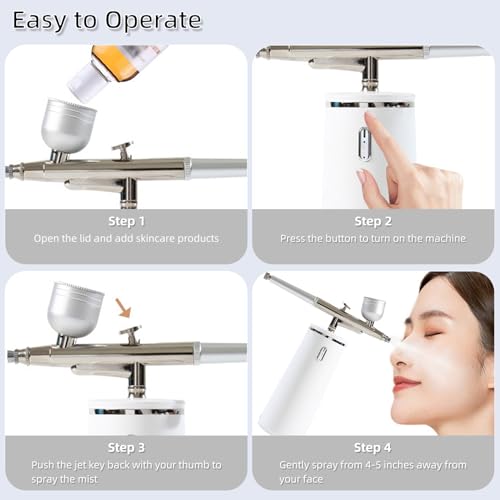 Microtree Nano Facial Steamer - Rechargeable & Portable High Pressure Face Oxygen Sprayer Machine, 0.3mm Nozzle Micro Mist Skin Hydrator, Essential Water Infusion Facial Spa Treatment, White