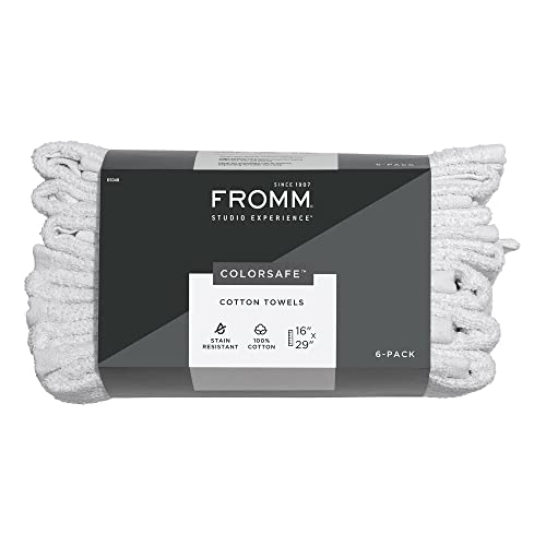 Fromm ColorSafe 100% Cotton Bleach-Proof Salon Hair Towels, 16x29" 6-Pack
