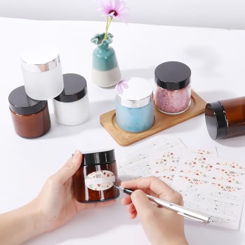 EkkoVla 24 Pack 4 oz Frosted Glass Jars with Lids, Round Empty Cosmetic Containers with Inner Liners for Lotion, Cream, Ointments, Powder, Candle