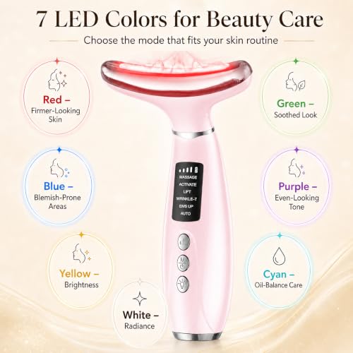 Pink 7-Color Face Sculpting Tool with Red Light Therapy for Face & Neck - GIHWRRI
