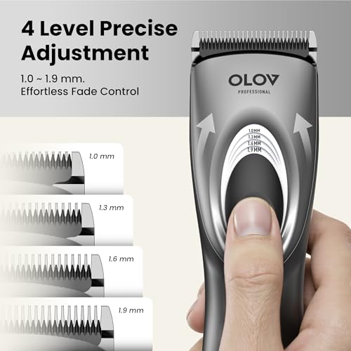 Hair Clippers for Men, Cordless Hair Clipper Kit, Adjustable 4 Length Setting, 2-Speed Settings, Replaceable Ceramic Blade Heads, Rechargeable Hair Clippers for Family (Grey)