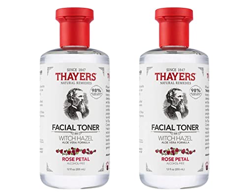 Thayers Alcohol-Free, Hydrating Rose Petal Witch Hazel Facial Toner with Aloe Vera Formula, Vegan, Dermatologist Tested and Recommended, 12 Oz (Pack of 2)