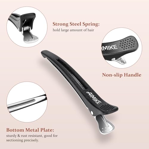 AIMIKE Professional Duck Bill Hair Clips - 6pc Silicone Non-Slip Styling Set