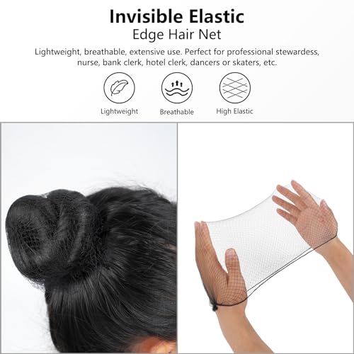 FVOLREM Black Hair Net Set - 20 Inch Invisible Nets & 40 U Pins for Hair Styling