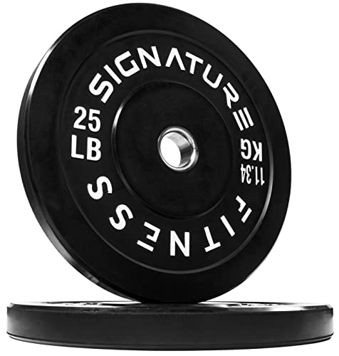 Signature Fitness 2" Olympic Bumper Plate Weight Plates with Steel Hub, 25LB, Pair