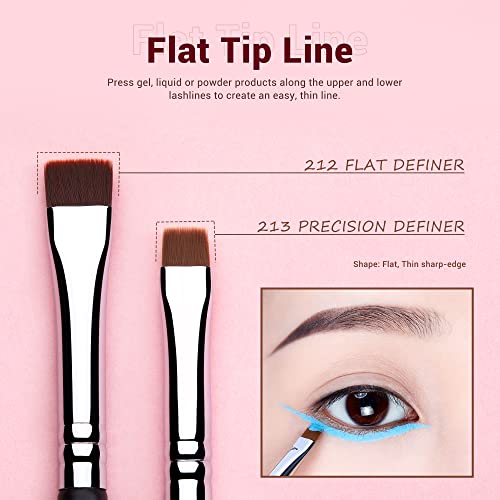 Jessup Eyeliner Brush Set, Professional Eye Liner Makeup Brushes 11pcs, Angled Flat Definer Ultra Fine Bent Pencil Point Eyeliner Brushes for Precision Liner, T324