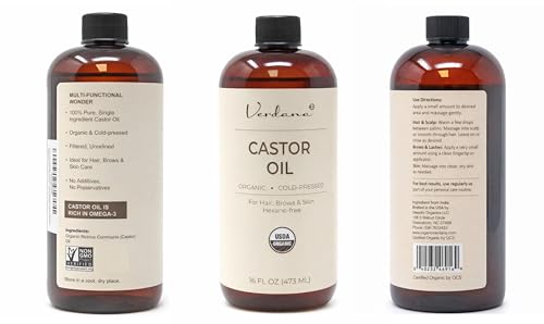 Organic Cold Pressed Castor Oil - 16 fl oz for Hair, Skin & Beauty