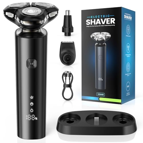 Electric Razor for Men, 2025 Magnetic Electric Shavers, IPX7 Waterproof Wet/Dry Mens Shaver, Smart LED Display & All-in-One Charging Base with Trimmers