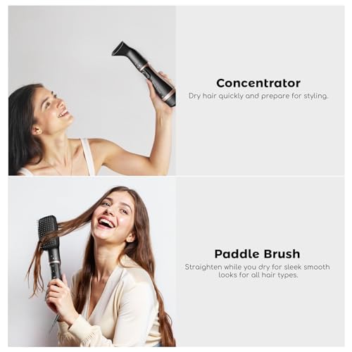 Tresses Touch 5-in-1 Hair Dryer Brush Set Rose - Hot Air Styler for Salon Blowouts, Smooth Curls, Volumizing & Straightening