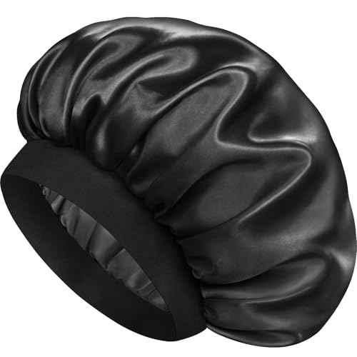 Satin Silk Bonnet for Sleeping, Double Layer Silk Sleep Cap for Men & Women, Soft Satin Lined Bonnet for Curly Hair
