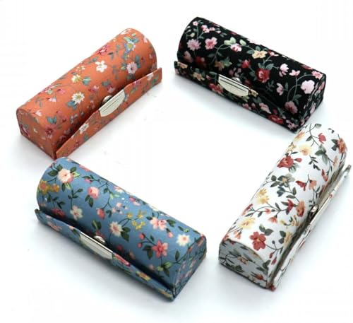 HUELE 4-Piece Floral Lipstick Case Organizer with Mirror, Travel Cosmetic Bag
