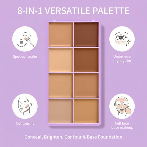 Domality 8-Color Concealer Contouring Palette for Medium to Dark Skin
