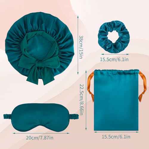 Satin Bonnet Set, Hair Bonnet for Sleeping Silk Bonnet with Eye Mask for Women Curly Hair