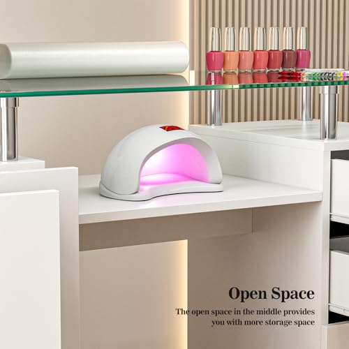 Paddie Manicure Table with Glass Top, Acetone Resistant Nail Desk