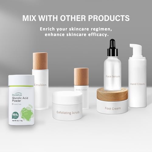 Glycolic Acid Powder, 4OZ / 116g, 99.9% Purity, Cosmetic Grade, DIY Glycolic Acid Mask, Make Your Own Glycolic Acid Lotion and Serum, Glycolic Acid Powder For Homemade Cosmetics