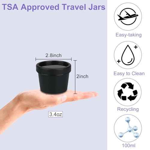 Travel Containers for Toiletries 3.4oz 9 Pack TSA Approved Plastic Cream Jars Wide-mouth Cosmetic Pot Jars with Lids Leak Proof Travel Size Containers for Makeup Face Cream(Black)