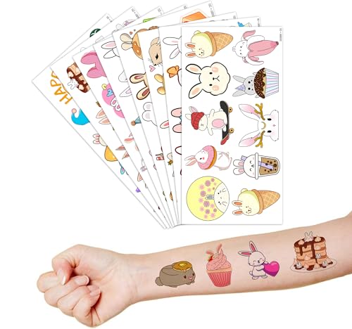 Bunny Temporary Tattoos for Kids - 85 PCS (8 Sheets)