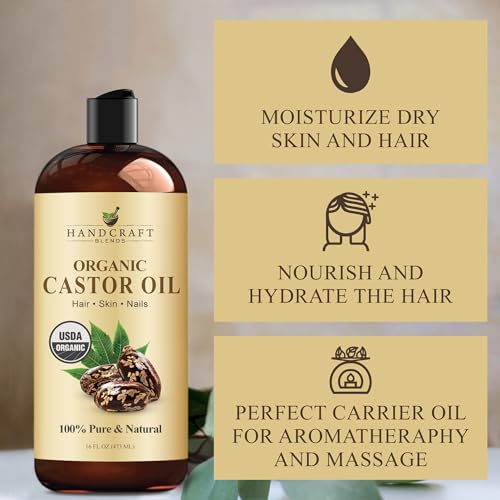 Organic Castor Oil 16 Fl Oz - Pure Nourishing Hair & Skin Moisturizer - Handcraft Blends