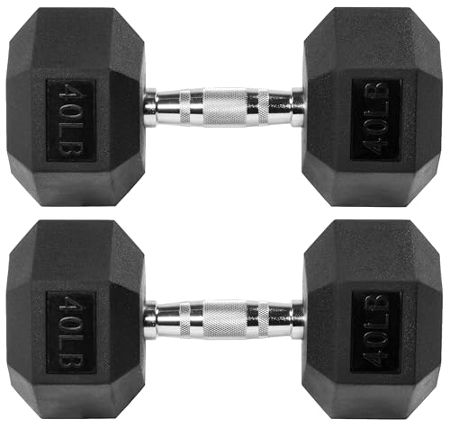 Signature Fitness Rubber Encased Hex Dumbbell, Black