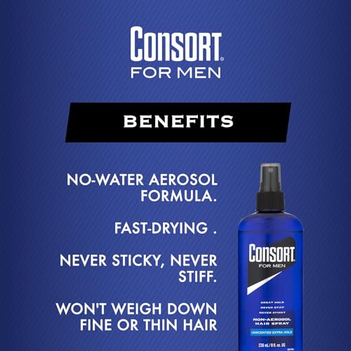 Consort Hair Spray for Men, Extra Hold, Unscented, Non-Aerosol - 8 oz(Pack of 4)