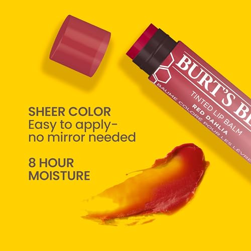 Burt's Bees 2-Pack Tinted Lip Balm Bundle with Pink Blossom and Fiery Red Dahlia for Hydrating Sheer Color