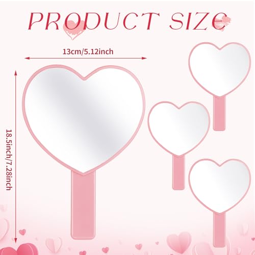 Yalikop 3 Pack Heart Shaped Handheld Cosmetic Mirrors
