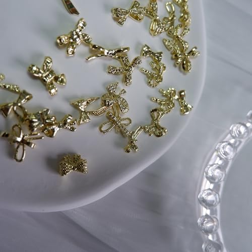 72PCS Gold 3D Bow Nail Charms Set for Creative Nail Art