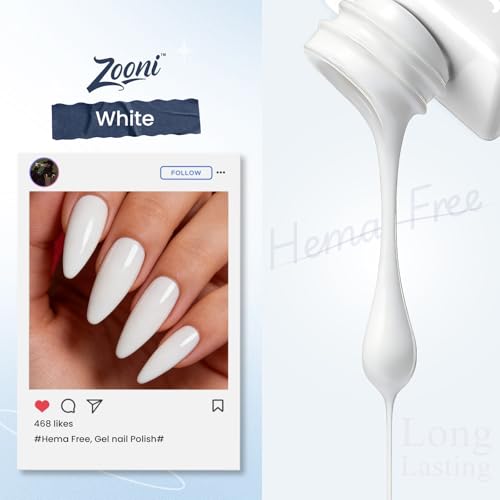 Zooni Hema-Free White Gel Nail Polish Z002N 12ML - Long Lasting, High Gloss