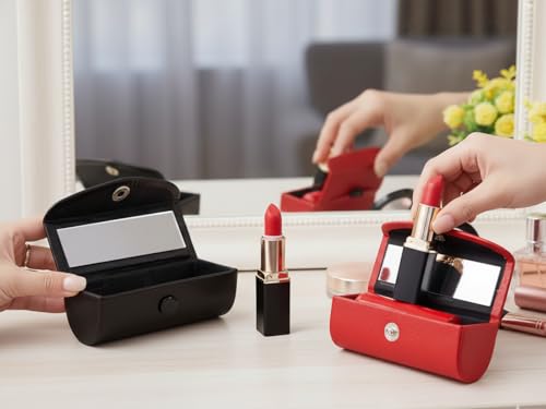 Leather Lipstick Case Holder Set of 2 with Mirror