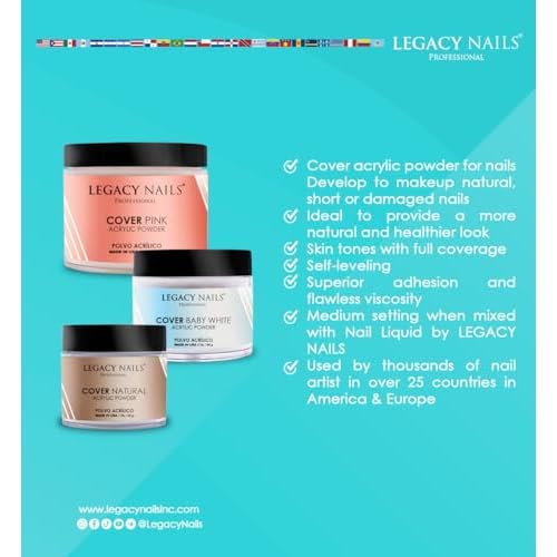 Legacy Nails Professional Cover Acrylic Powder, 8 ounces - Ideal For French Nail Art, Create Nail Art, Nail Extension That Provide a Healthy, Natural Look To Nails (NATURAL)