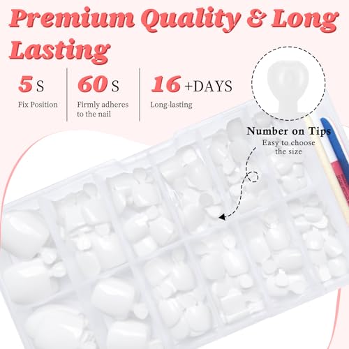 168pc White Press On Toenails Kit - Short Square Fake Toe Nails