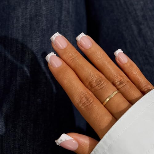 BTArtbox Press On Nails Short Square XS White French Tip 32Ct