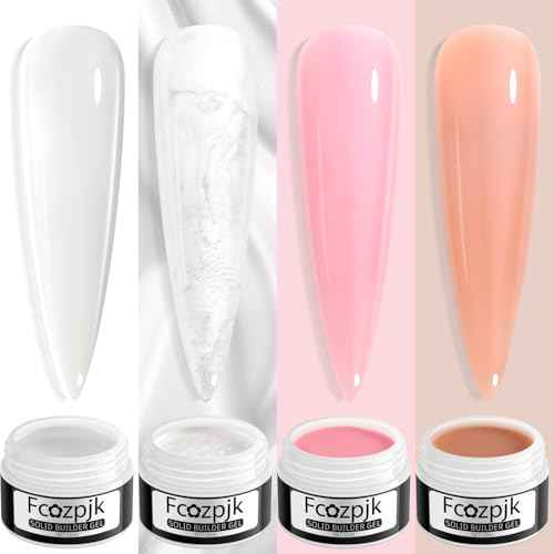 Solid Builder Gel for Nails, 4 Colors Solid Builder Gel Non-Sticky Clear Nude Pink Pearl White Hard Gel for Nails 3D Sculpture Gel Flower Carving Modeling Design Nail Extension Gel Kit