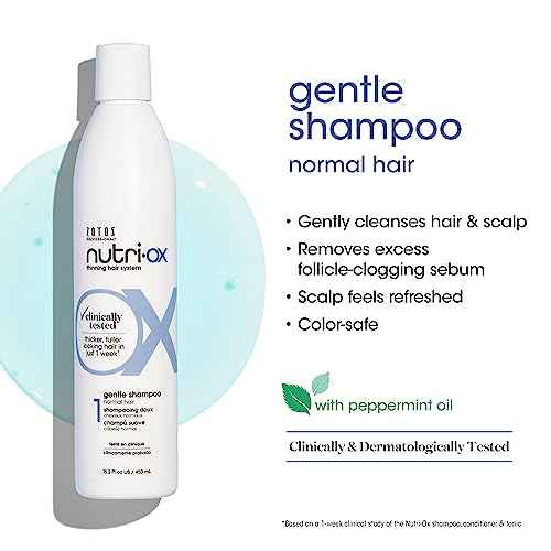 NUTRI-OX Gentle Shampoo Normal for Thinning Hair | Thicker, Fuller-Looking Hair | Clinically & Dermatologically Tested | Peppermint | Color-Safe