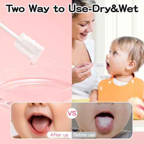 50Pcs Baby Tongue Cleaner for 0-36 Month No Glue Disposable Baby Mouth Oral Cleaner Infant Toothbrush Gum Cleaner 3D Soft Infant Tongue Cleaner+1PCS Finger Toothbrush
